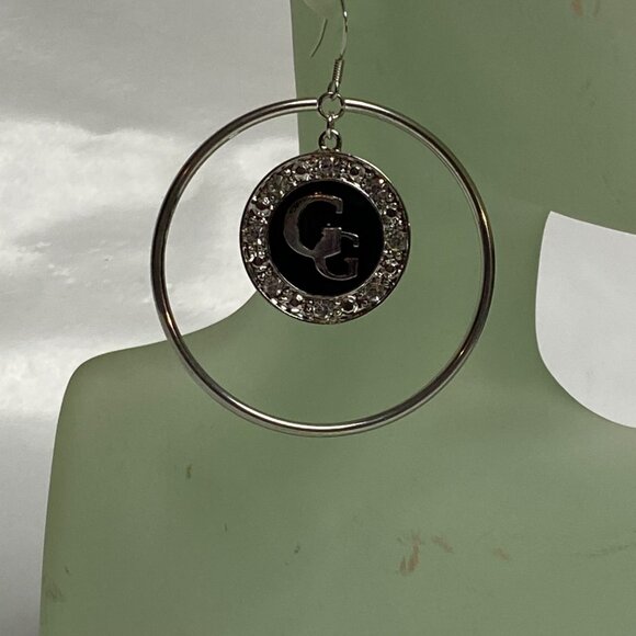Guess Womens‎ Silver-Tone Hoop Earrings With GG Logo & Rhinestone Accents - Picture 2 of 4